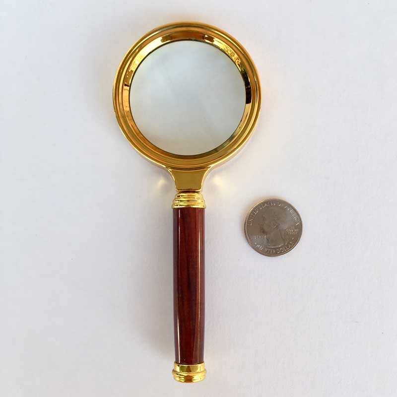 Glass Lens Magnifier, 4.5x, 2", Faux Wood Handle Value Handheld Magnifier