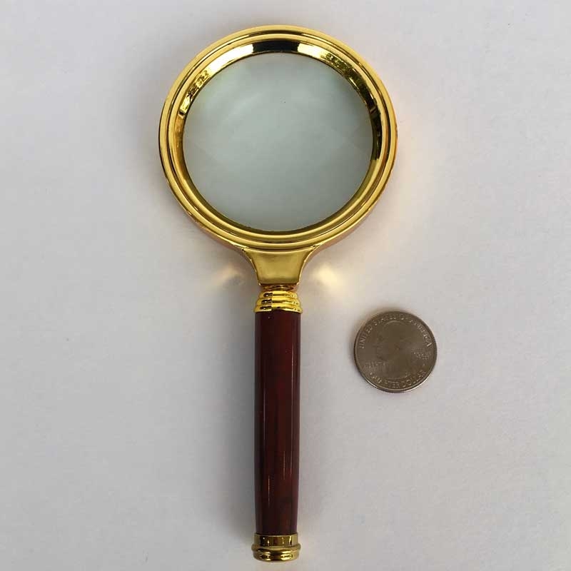 Glass Lens Magnifier, 4x, 2.25", Faux Wood Handle Value Handheld Magnifier