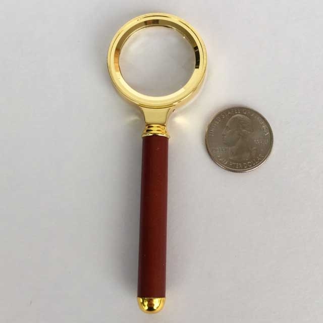 Small Glass Lens Magnifier, 6x, 1.25", Faux Wood Handle Value Handheld Magnifier