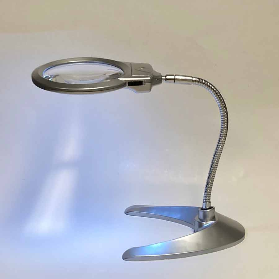 Large Gooseneck Stand Desktop LED Magnifier, 2.5x,5x, Modern Base