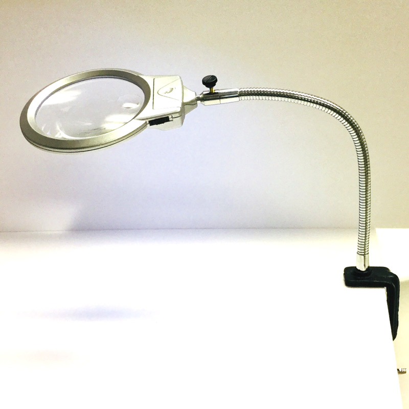 LED Gooseneck Magnifier, 2x 4x, Metal Table Clamp