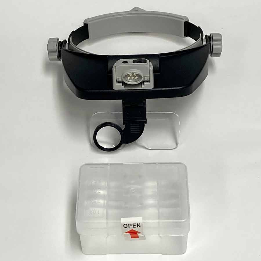 Headband Magnifier Visor Style 5 LED's warm/cold illumination, 5 Lenses, Eye Loupe