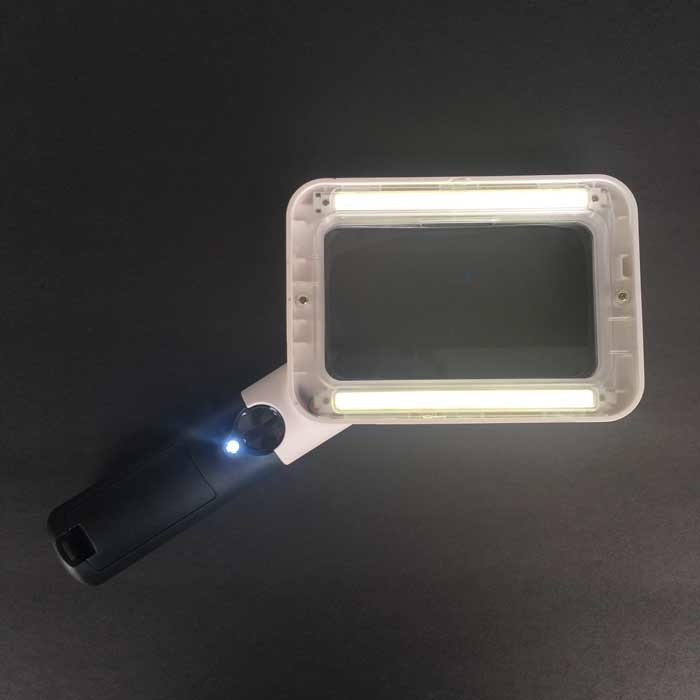 Rectangular Lighted Handheld Magnifier, 2x, 10x, Dimmable High Contrast "Cob" LED