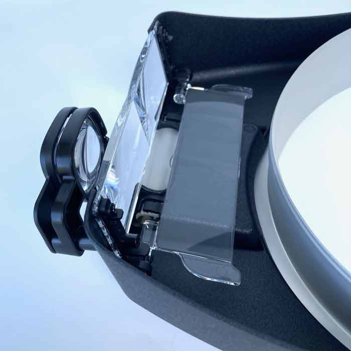 LED Headband Magnifier, Visor Style, Center Mounted LED, with Dual Swivel Eye Loupes