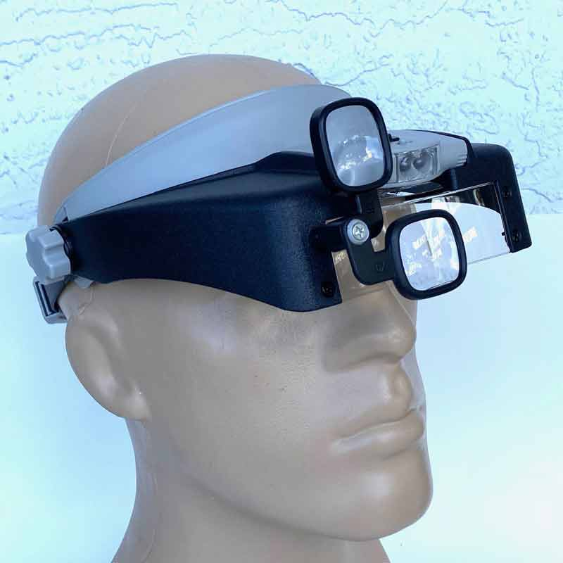 LED Headband Magnifier, Visor Style, Center Mounted LED, with Dual Swivel Eye Loupes