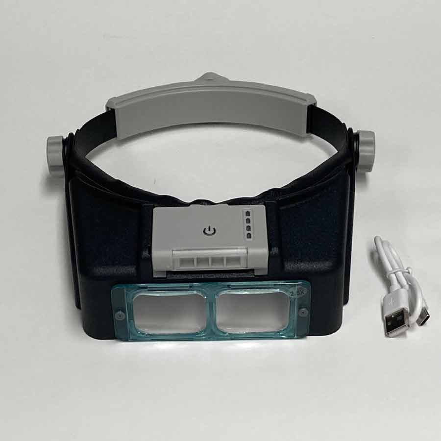 LED Headband Magnifier Visor, USB rechargeable Quad LED, 3.5x Prismatic glass lens, 4" Inch Focal Length