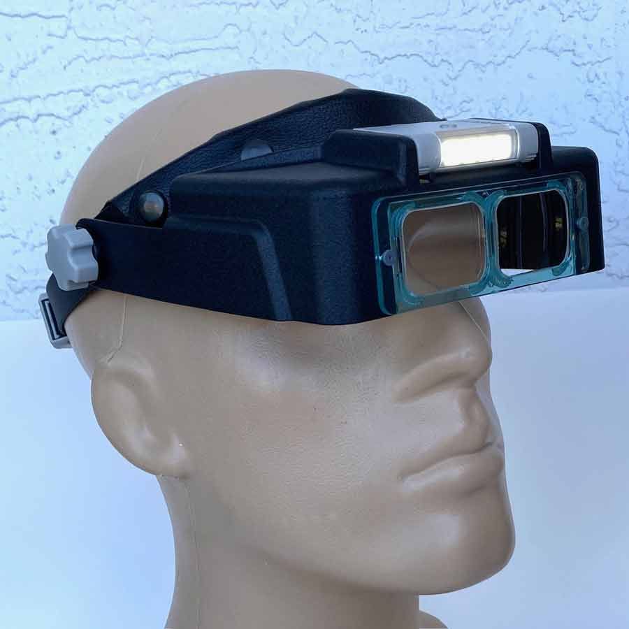 LED Headband Magnifier Visor, USB rechargeable Quad LED, 3.5x Prismatic glass lens, 4" Inch Focal Length