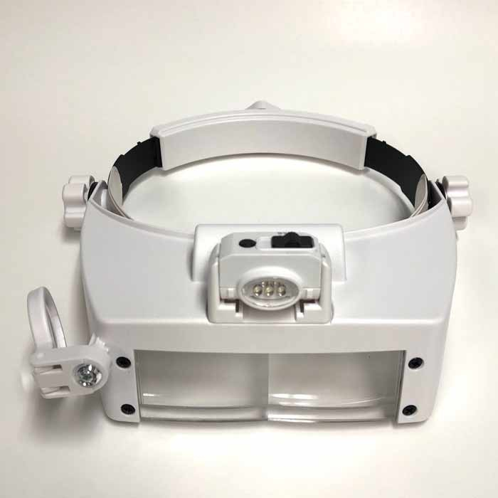 Headband Magnifier, White Visor Style, Center Mounted 5 LED Illumination, 5x Swivel Eye Loupe
