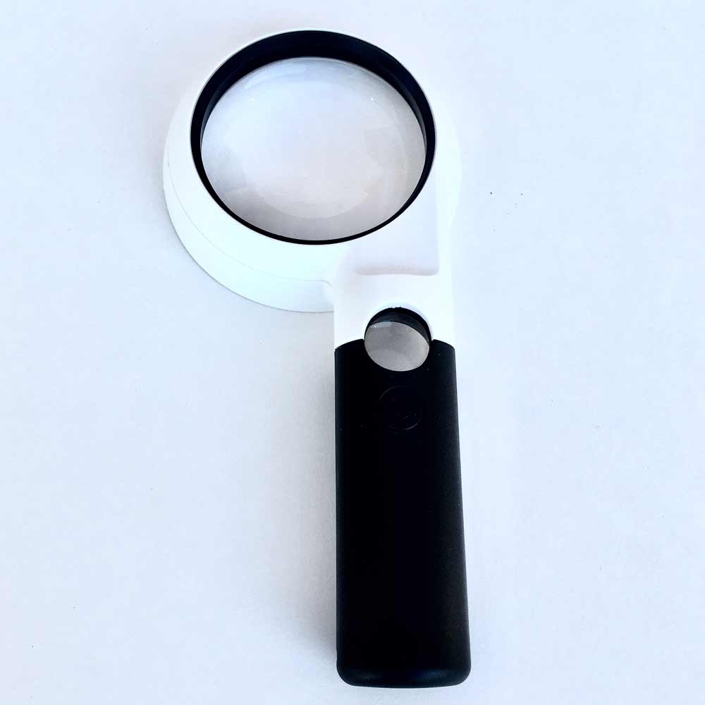 Lighted Handheld Magnifier, 2.8", 4.5x, 10x, 2 Level High Contrast Illumination