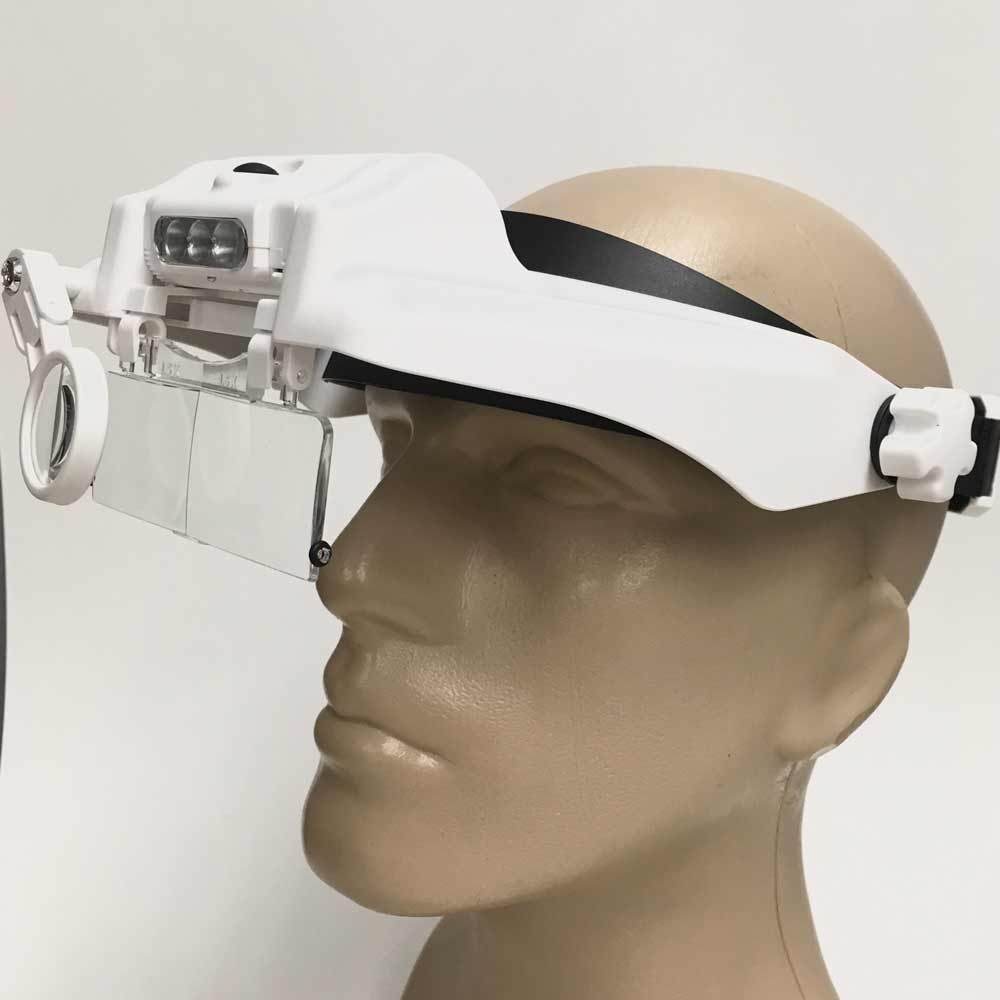 Headband Magnifier Visor Style 3 LED's, 5 Lenses, Eye Loupe, Neoprene Headband