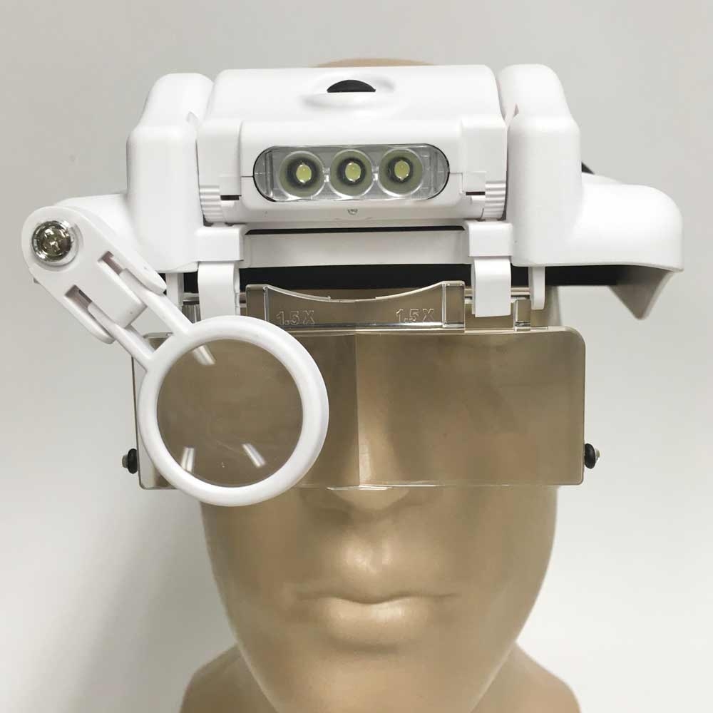 Headband Magnifier Visor Style 3 LED's, 5 Lenses, Eye Loupe, Neoprene Headband
